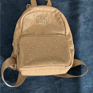 Steve Madden Beige Backpack with Gold Accents